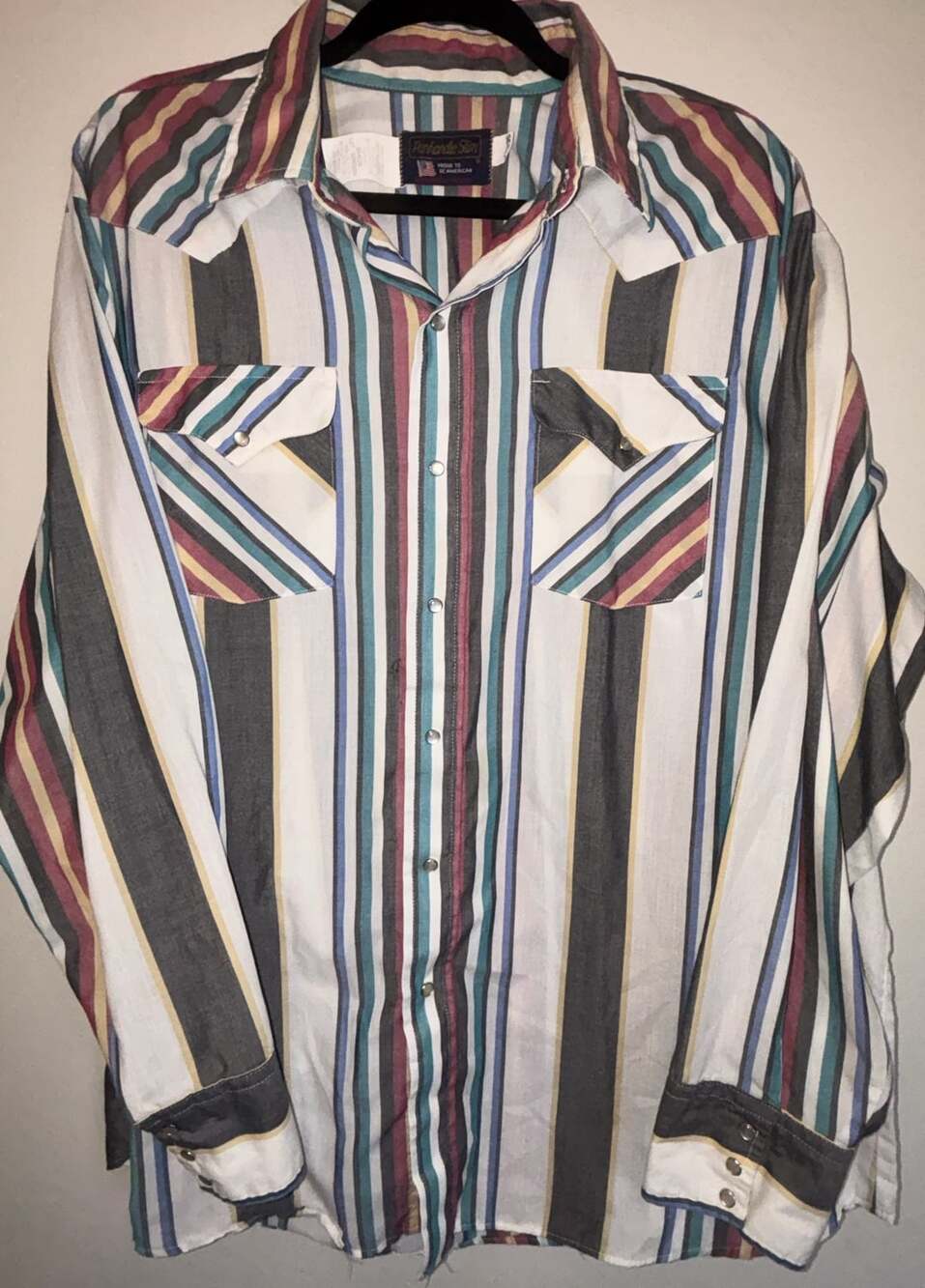 Vintage Panhandle Slim Multi-Color Striped Western Pearl Snap Long Sleeve Shirt